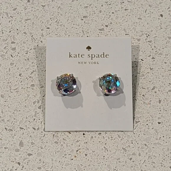 NWT! Kate Spade Large Gumdrop Stud Earrings AB/Silver - Picture 2 of 7